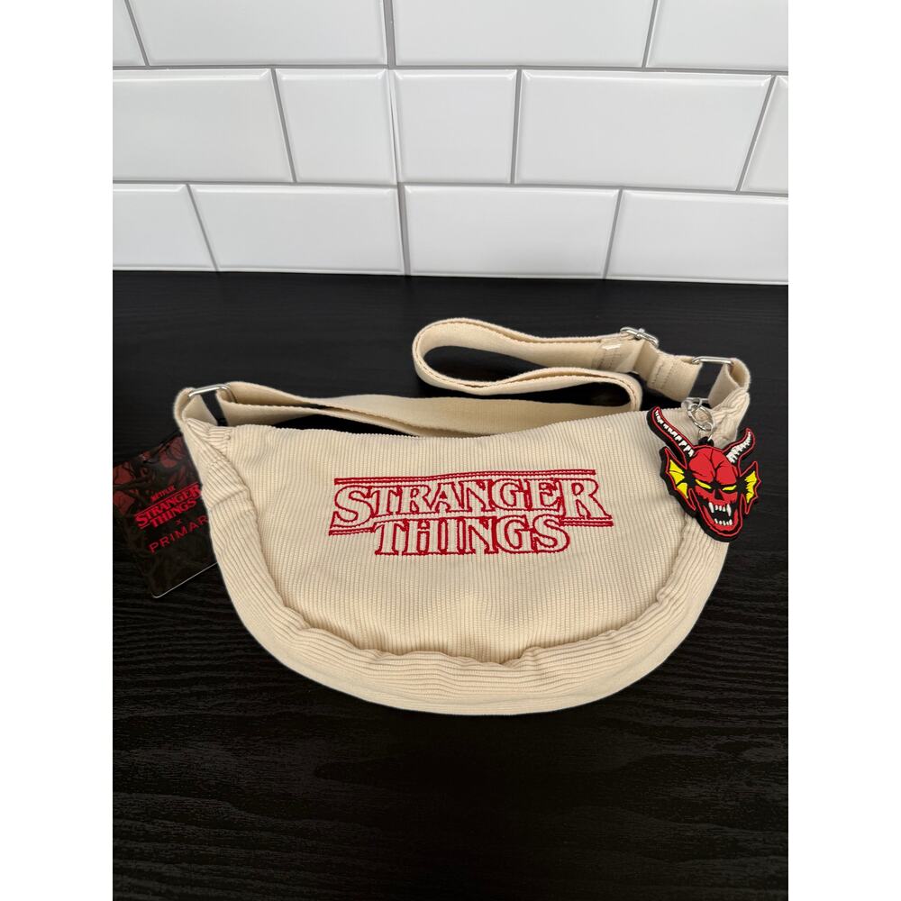 Primark Stranger Things Corduroy Crossbody Bag Hellfire Club Charm NWT